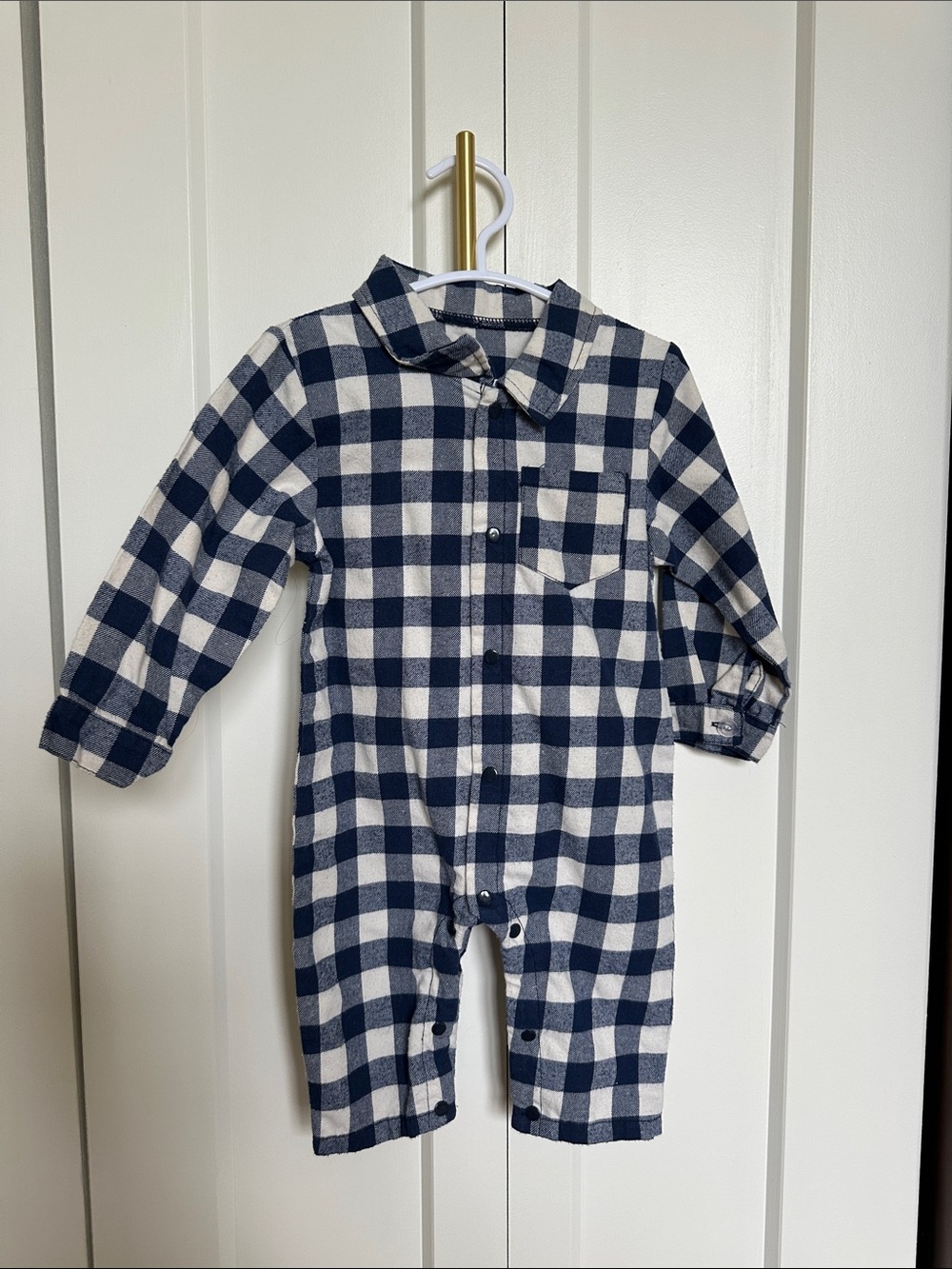 Navy and White Plaid Baby One-Piece Romper